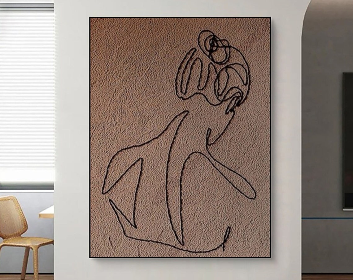 Brown Abstract Line Face Drawing Minimalist Boho Wall Poster