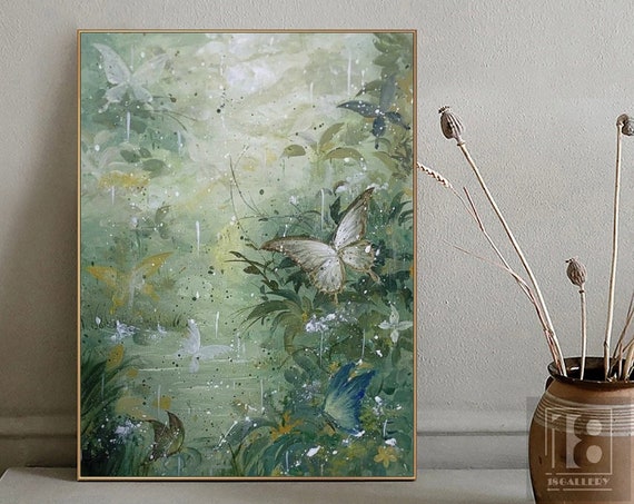 Large Green Abstract Painting Butterfly Landscape Painting Modern Painting Texture Wall Art Oil Painting Artwork For Living Room