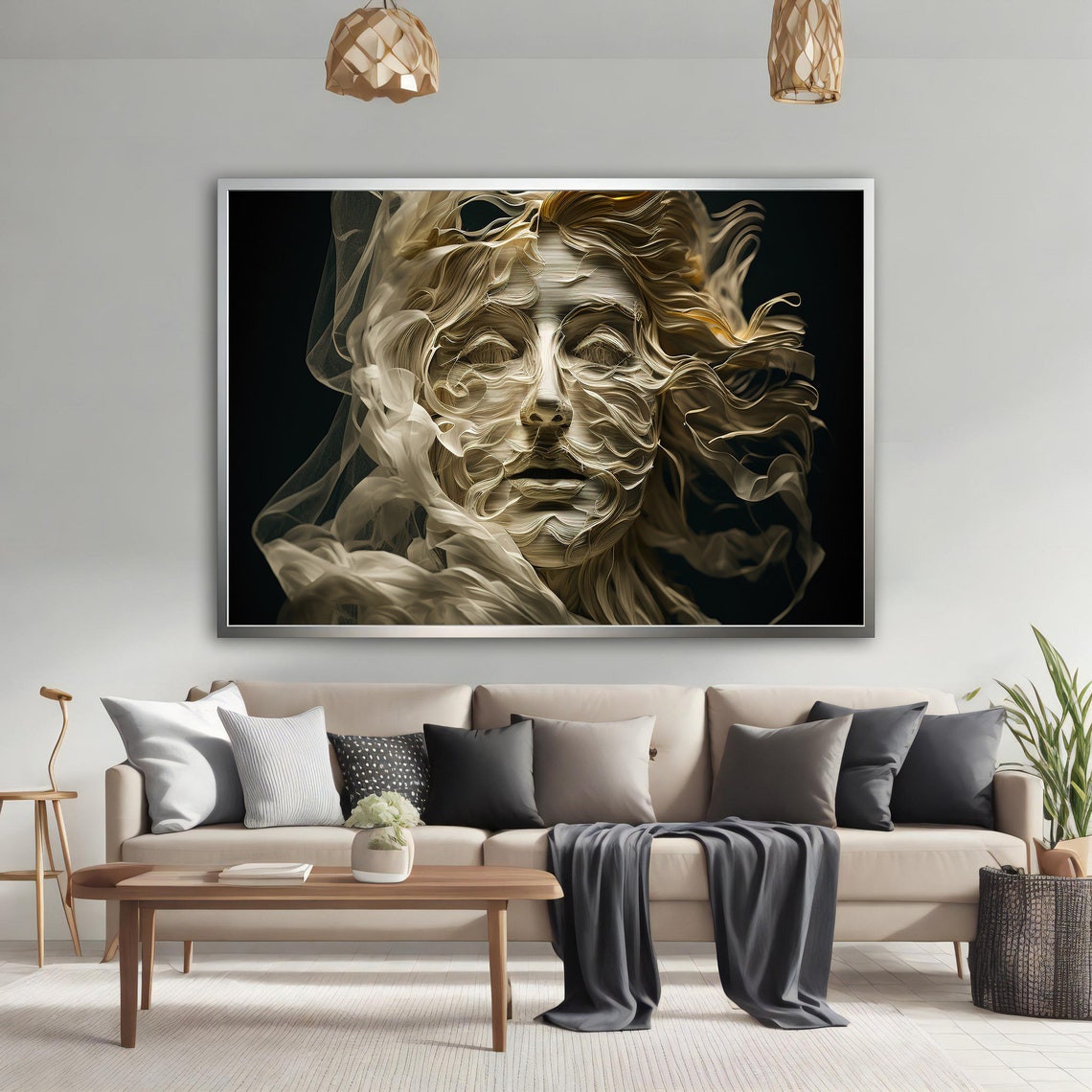 Surreal Smoke Veil Woman Face Ethereal Goddess Dark Art Poster - Image 3