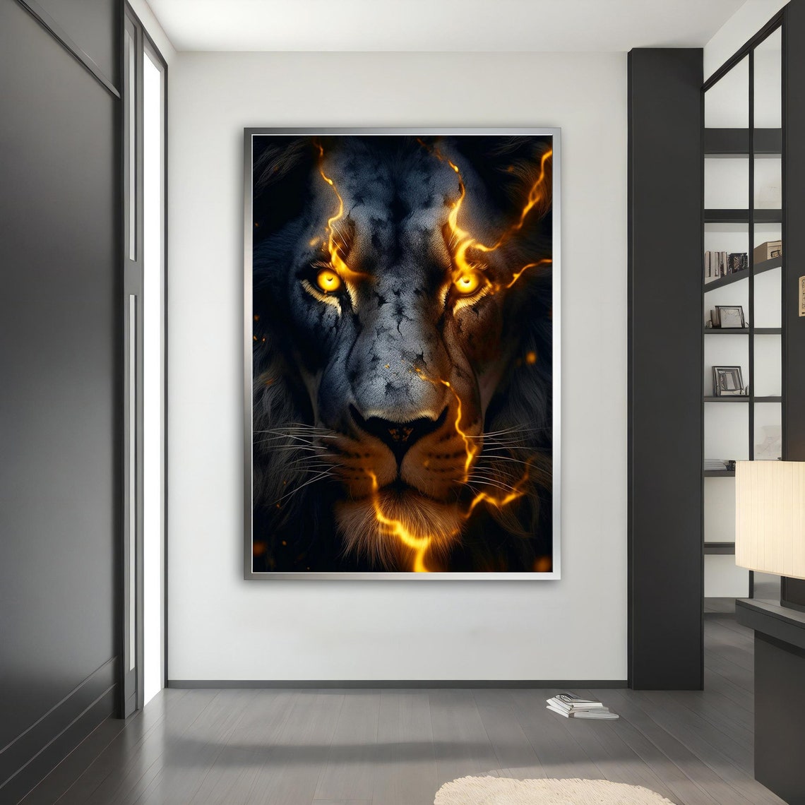 Black Lion Painting Black Lion Poster Black Lion Art Gold Eyes Lion Art Lion Wall Art Golden Light Painting Animal Wall Decor - Image 5