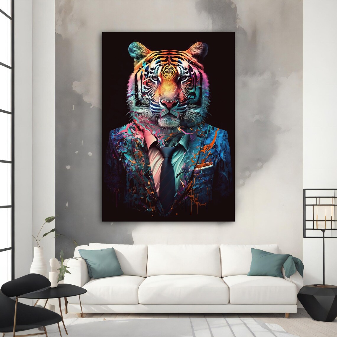 Tiger In Suit Colorful Boss Animal Portrait Humor Wall Art Poster - Image 3