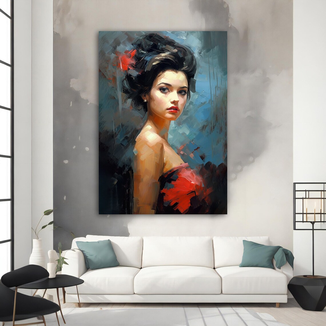 Vintage Woman in Red Dress Oil Painting Elegant Portrait Poster - Image 2