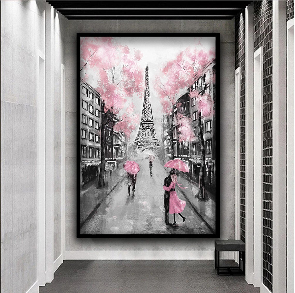 Paris Eiffel Tower Rainy Street Pink Umbrellas Romantic Poster - Image 5