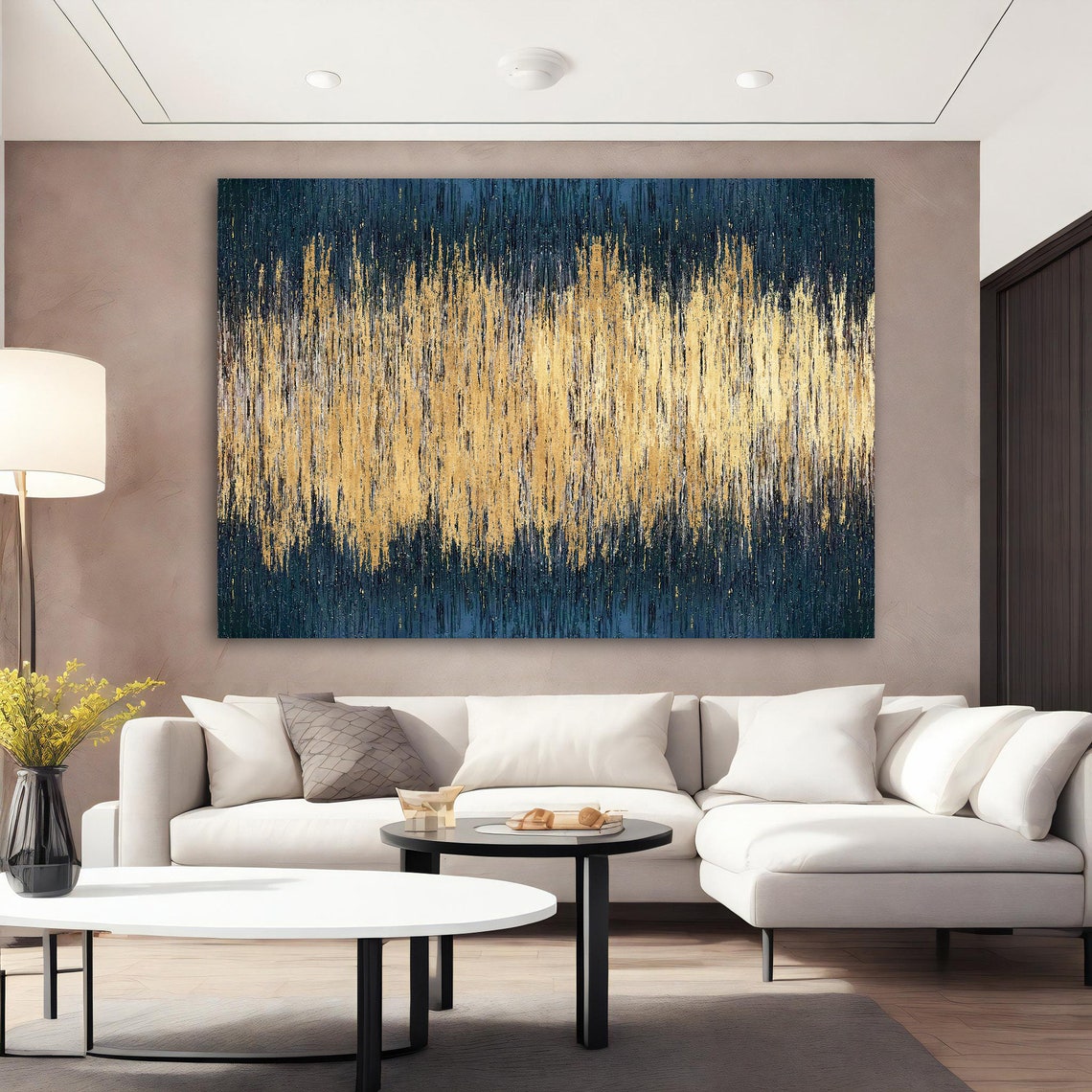 Gold Streak Abstract on Deep Navy Blue Shimmer Wall Art Poster - Image 5