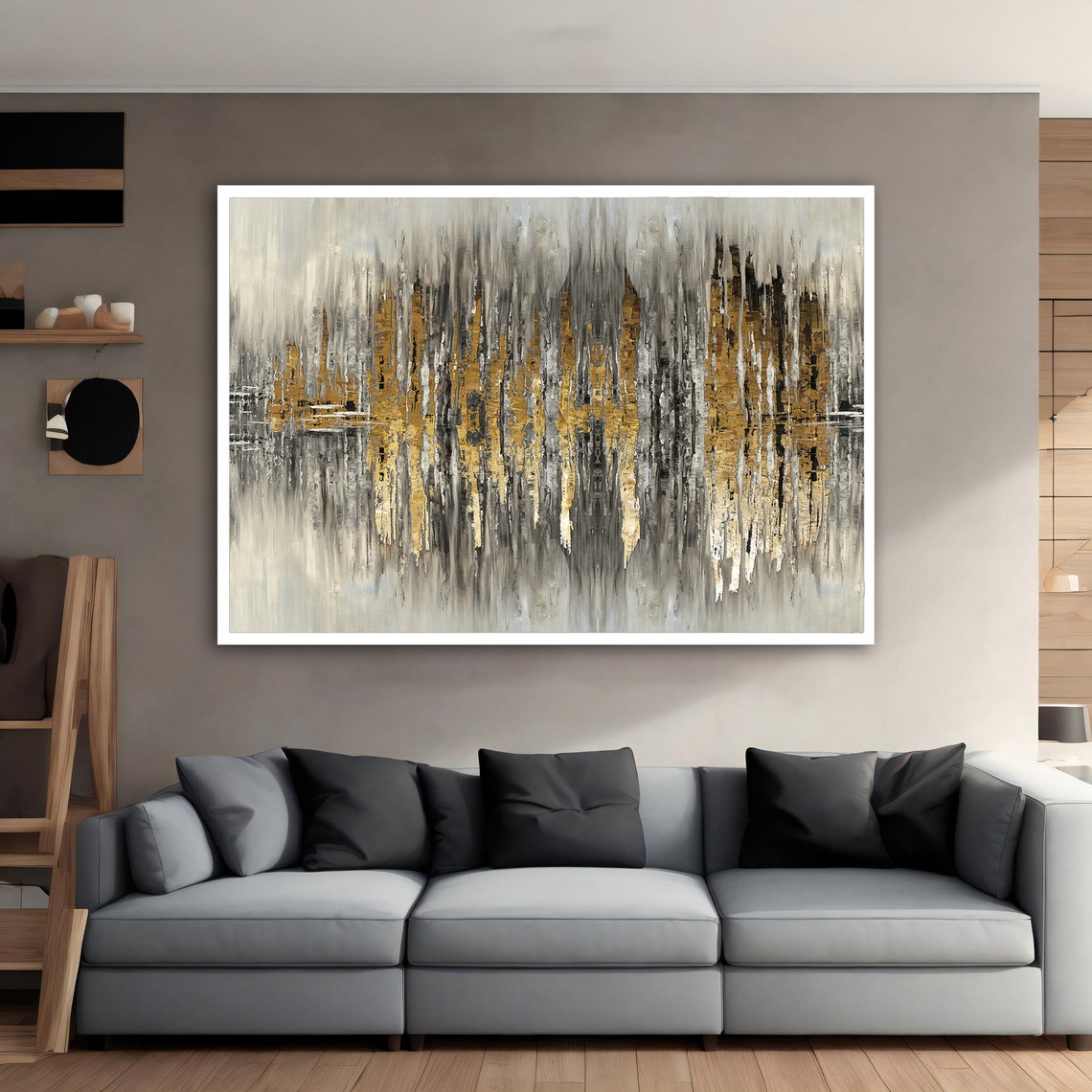 Luxury Gold and Black Abstract Drip Painting Modern Wall Art - Image 4