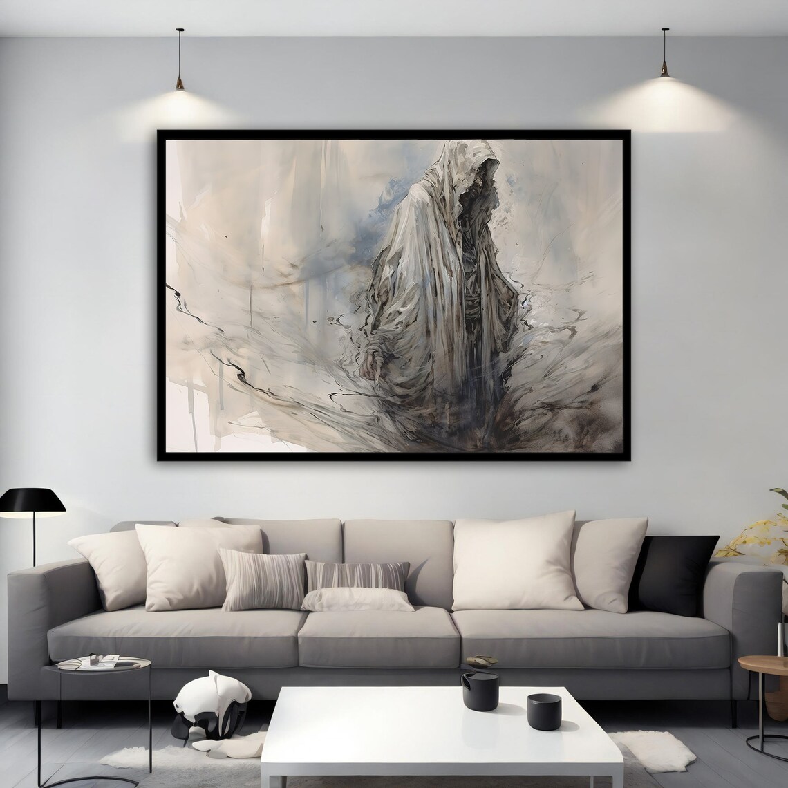 Ghostly Grim Reaper Hooded Figure Soft Watercolor Gothic Art Poster - Image 5