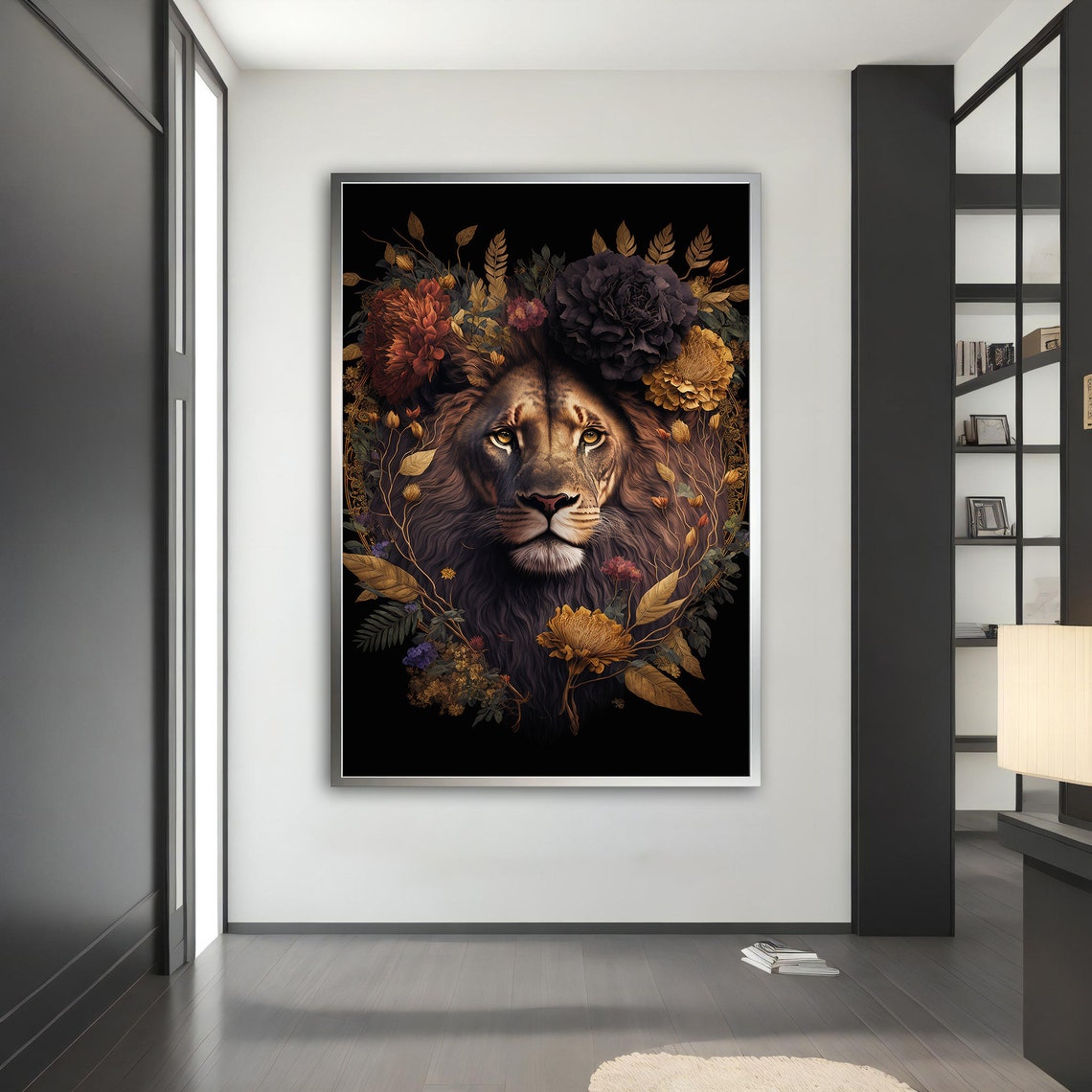 Flower Lion Painting Flower Lion Poster Flower Lion Wall Art Flower Lion Art Lion Print Home Decor Animal Wall Decor - Image 2