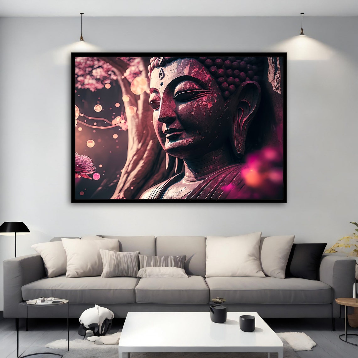 Crimson Buddha Head Blossom Night Bokeh Meditation Art Poster