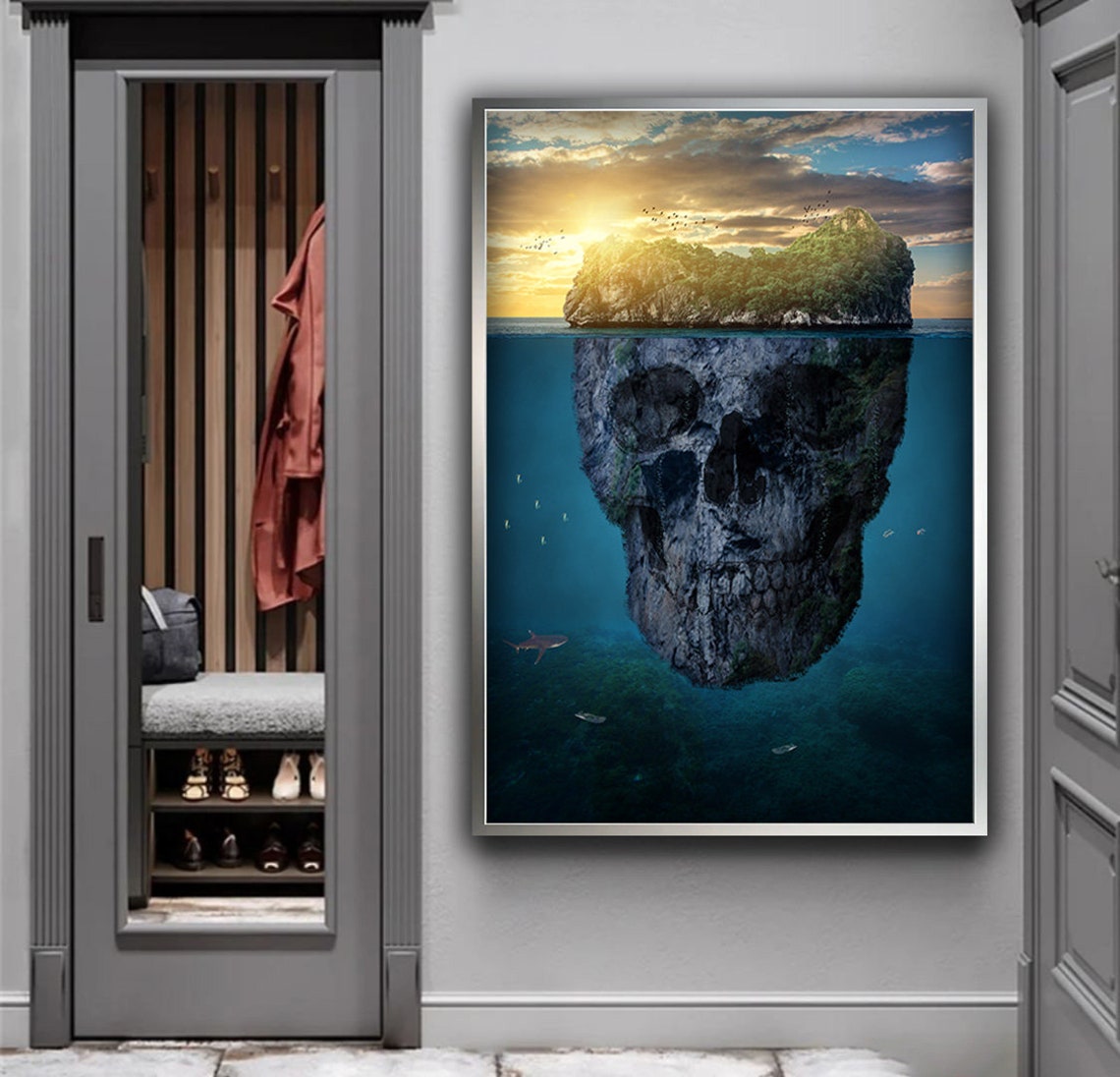 Skull Island Tropical Sunset Ocean Optical Illusion Wall Art - Image 5
