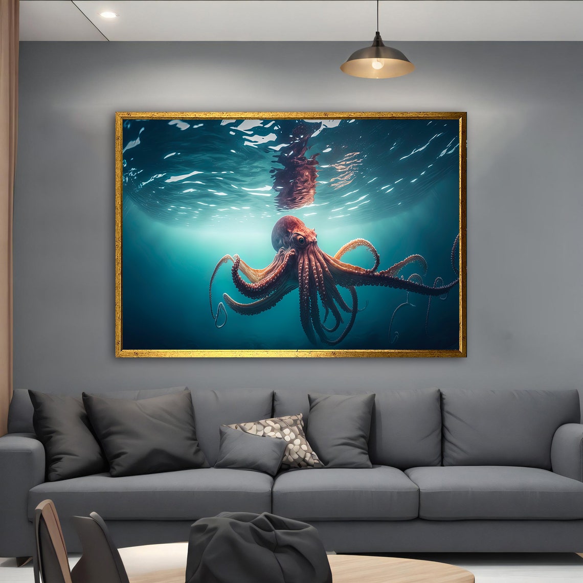 Red Octopus Underwater Deep Blue Ocean Sea Life Wall Art Poster - Image 5