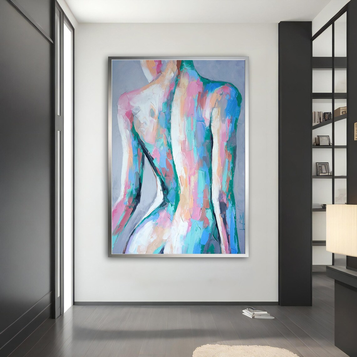 Abstract Female Torso Back Pastel Pink Blue Green Brushstroke Art Poster - Image 2