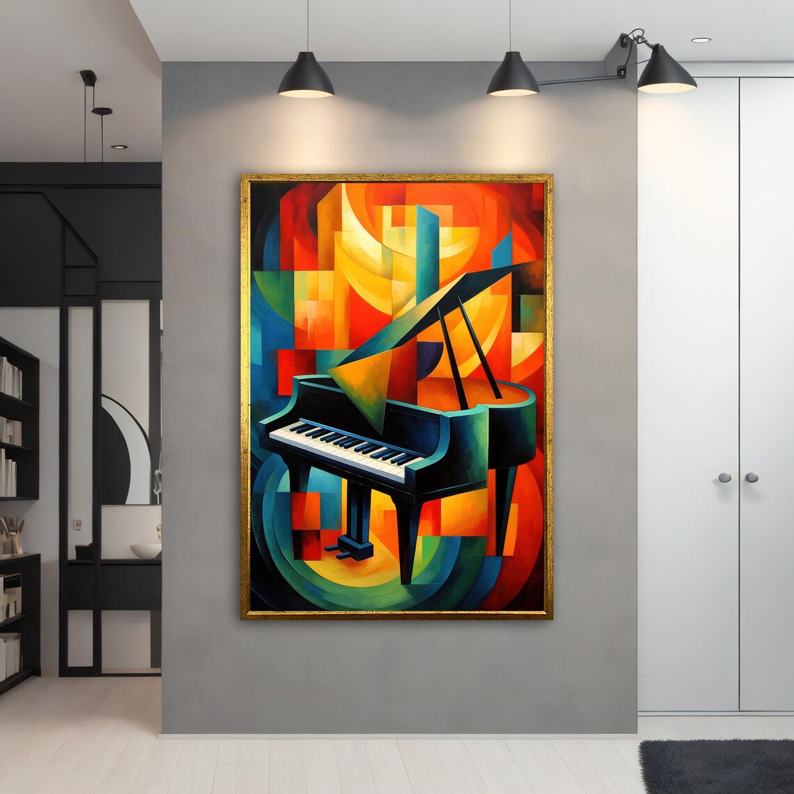 Colorful Abstract Grand Piano Cubist Geometric Music Wall Art Poster - Image 4