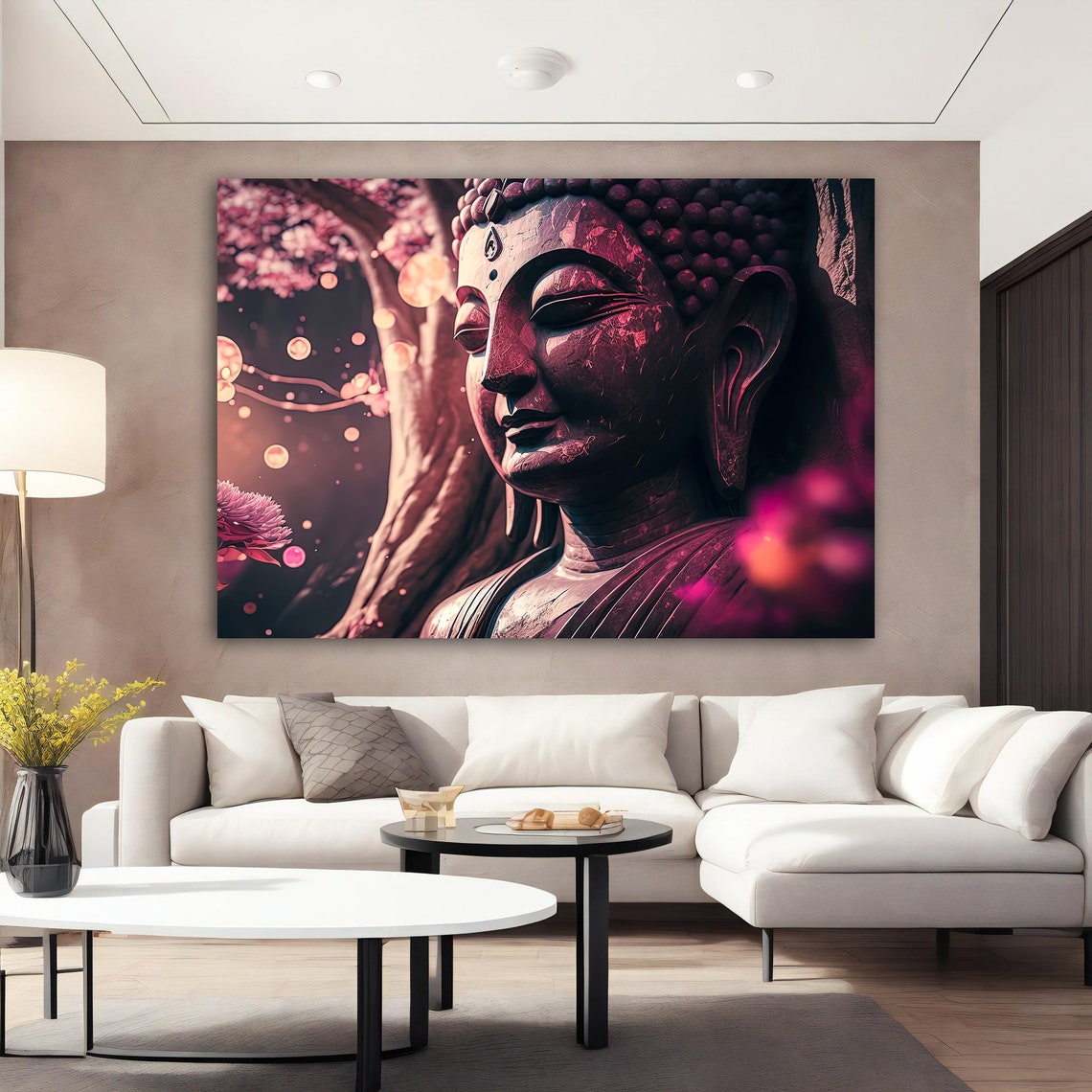 Crimson Buddha Head Blossom Night Bokeh Meditation Art Poster - Image 2
