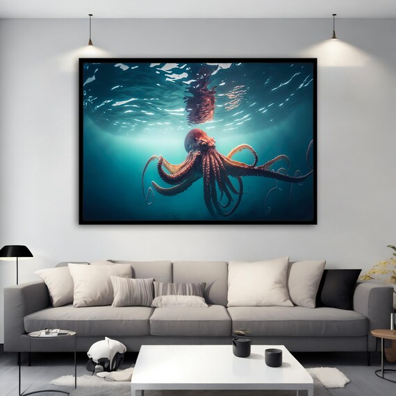 Octopus In The Sea Painting Octopus Print Sea Life Art Oceanic Elegance Art Animal Poster Wall Decors