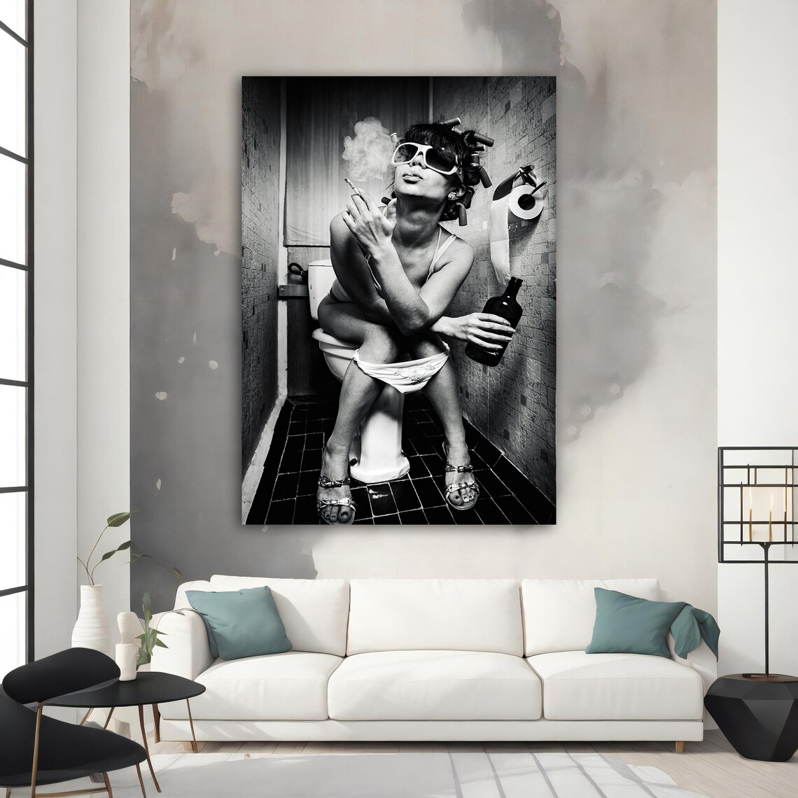 Black and White Smoking Woman Edgy Fashion Photography Poster - Image 4
