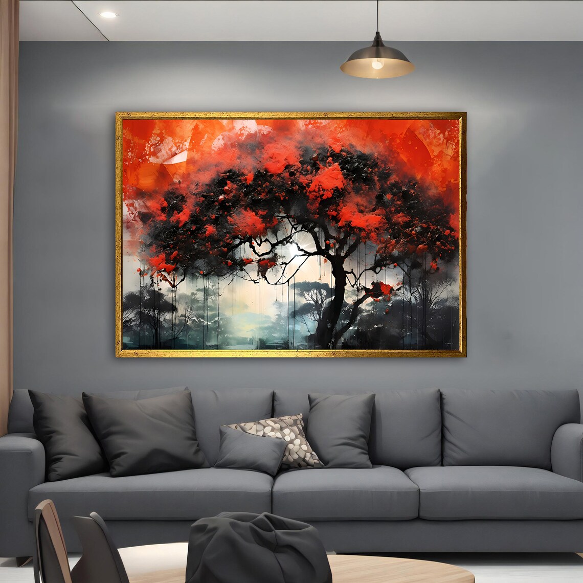 Red Tree Painting Red Tree In The Forest Wall Decor Tree Print Art Nature Painting Landscape Art - Image 5