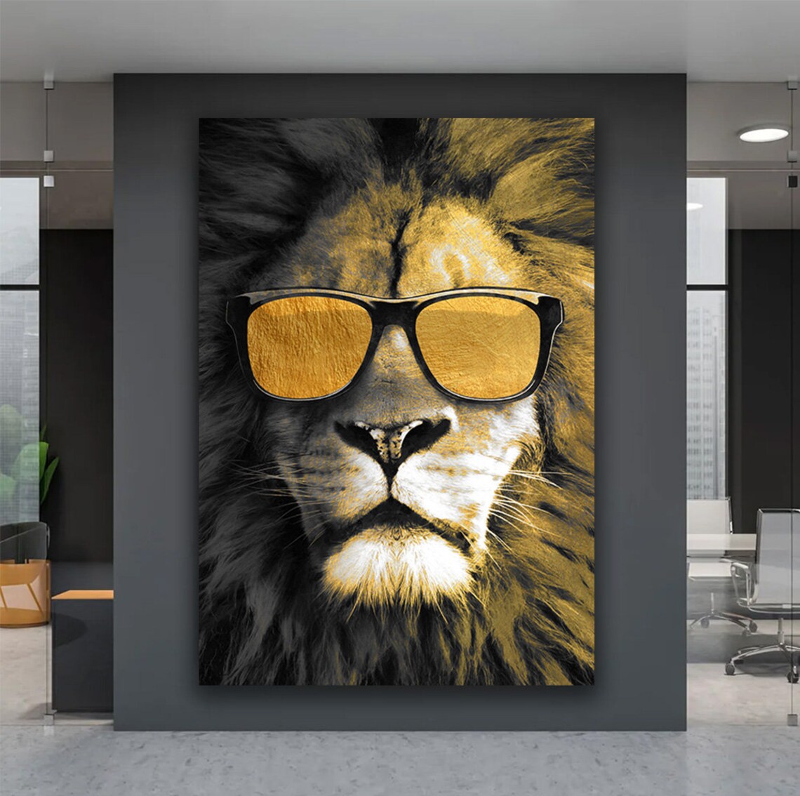 Cool Lion Wearing Gold Sunglasses Black Gold Duotone Funny Animal Poster - Image 5