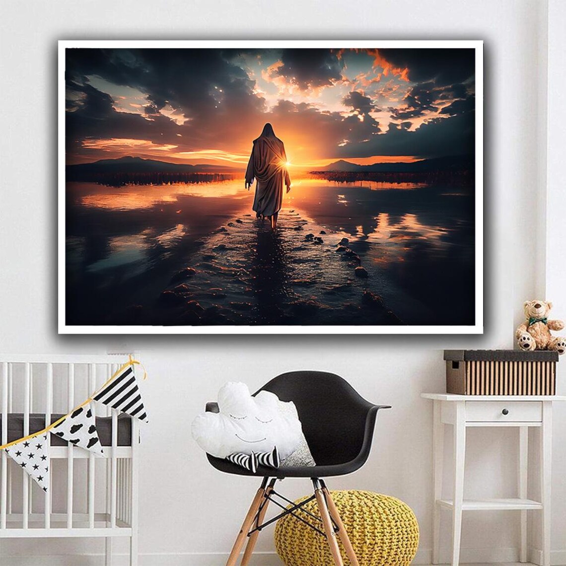 Jesus Walking On Water Sunset Miracle Calm Sea Inspirational Faith Art Poster - Image 4