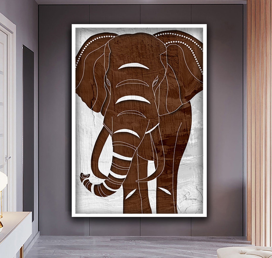Brown Elephant Minimal Line Art White Background Wildlife Poster - Image 3