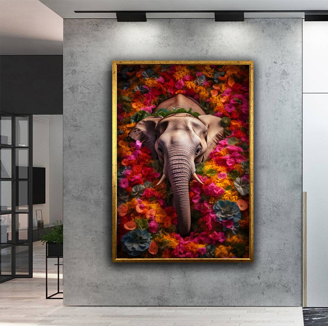 Elephant Among Colorful Flowers Head On Vibrant Floral Animal Art Poster - Image 4