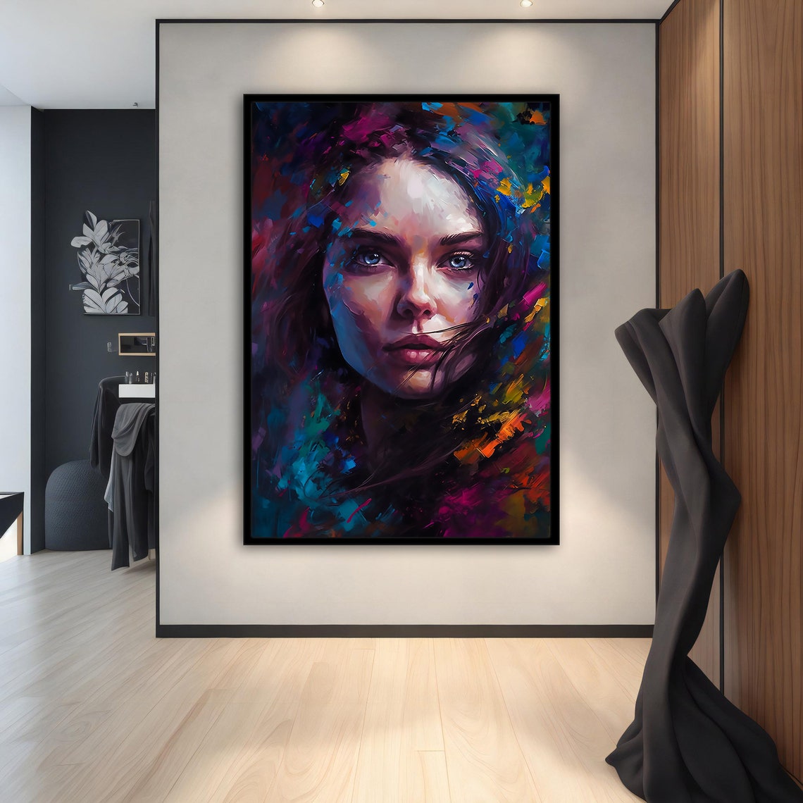 Vibrant Abstract Woman Portrait Teal Magenta Brushstroke Poster - Image 5