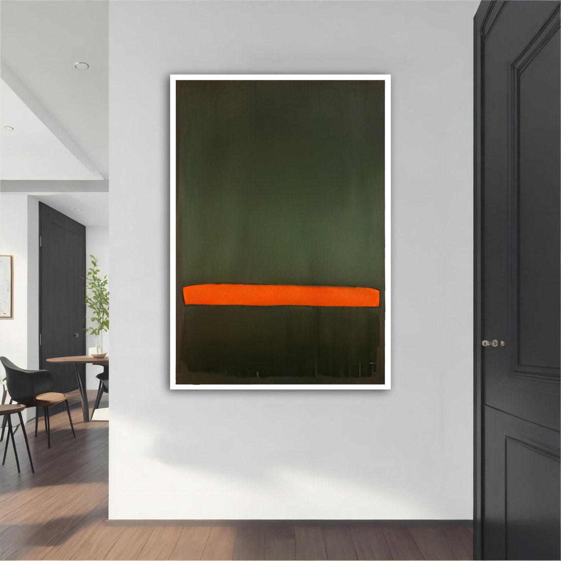 Rothko Style Dark Green Color Field with Orange Band Art Poster - Image 2