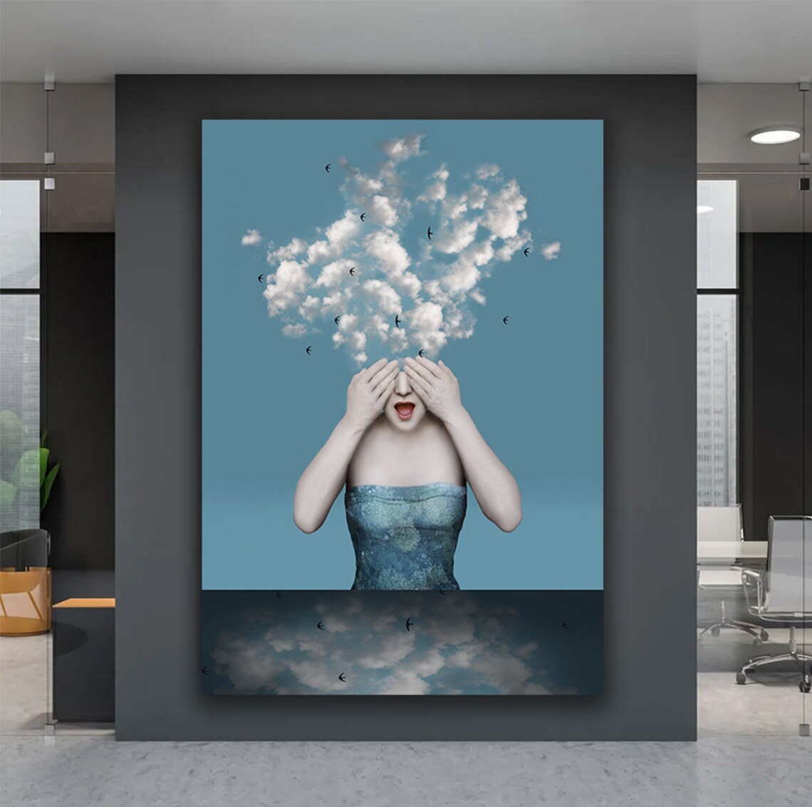 Surreal Woman Cloud Head Birds Dreamy Fantasy Portrait Wall Art - Image 5