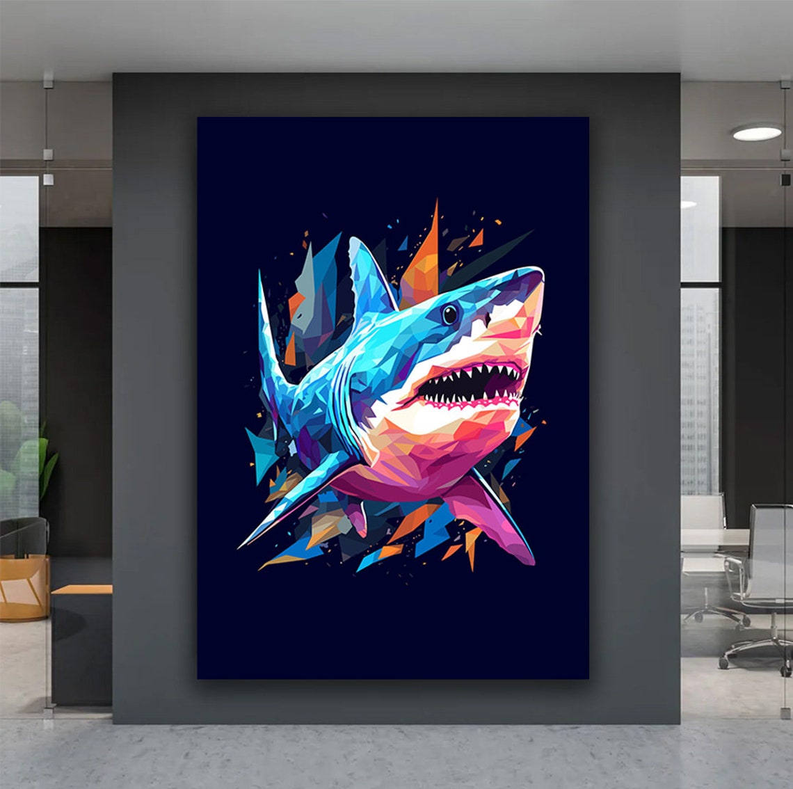 Colorful Geometric Shark Portrait Low Poly Sea Life Art Poster - Image 5