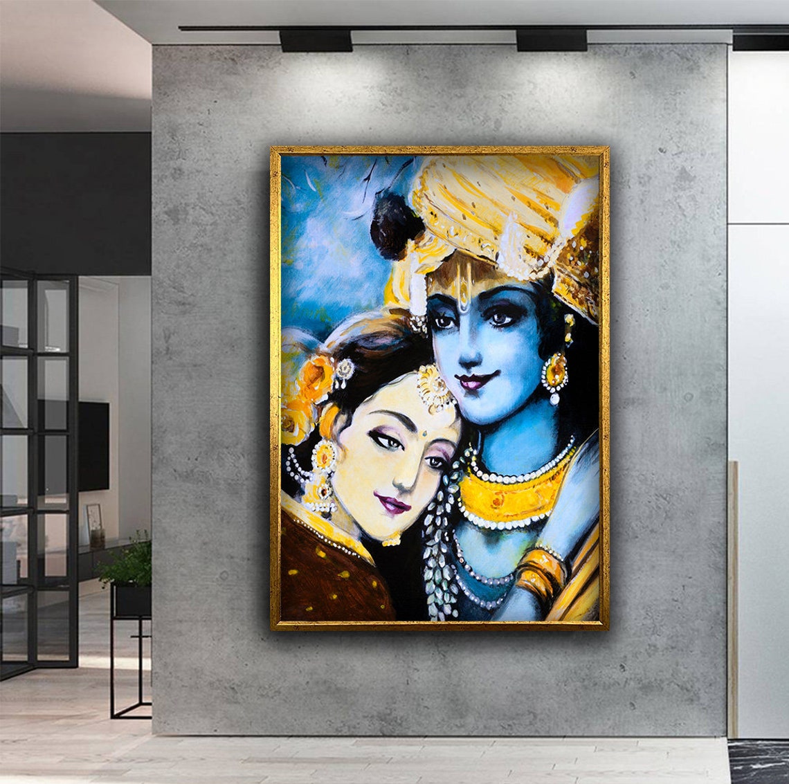 Krishna Radha Embrace Indian Devotional Love Painting Art Poster - Image 2