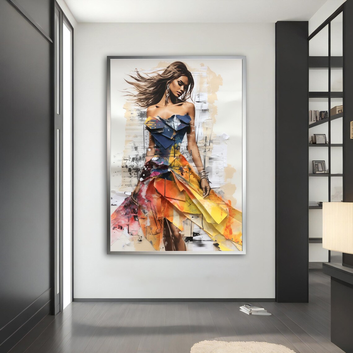Fashion Woman Colorful Collage Dress Windblown Hair Wall Art Print - Image 5