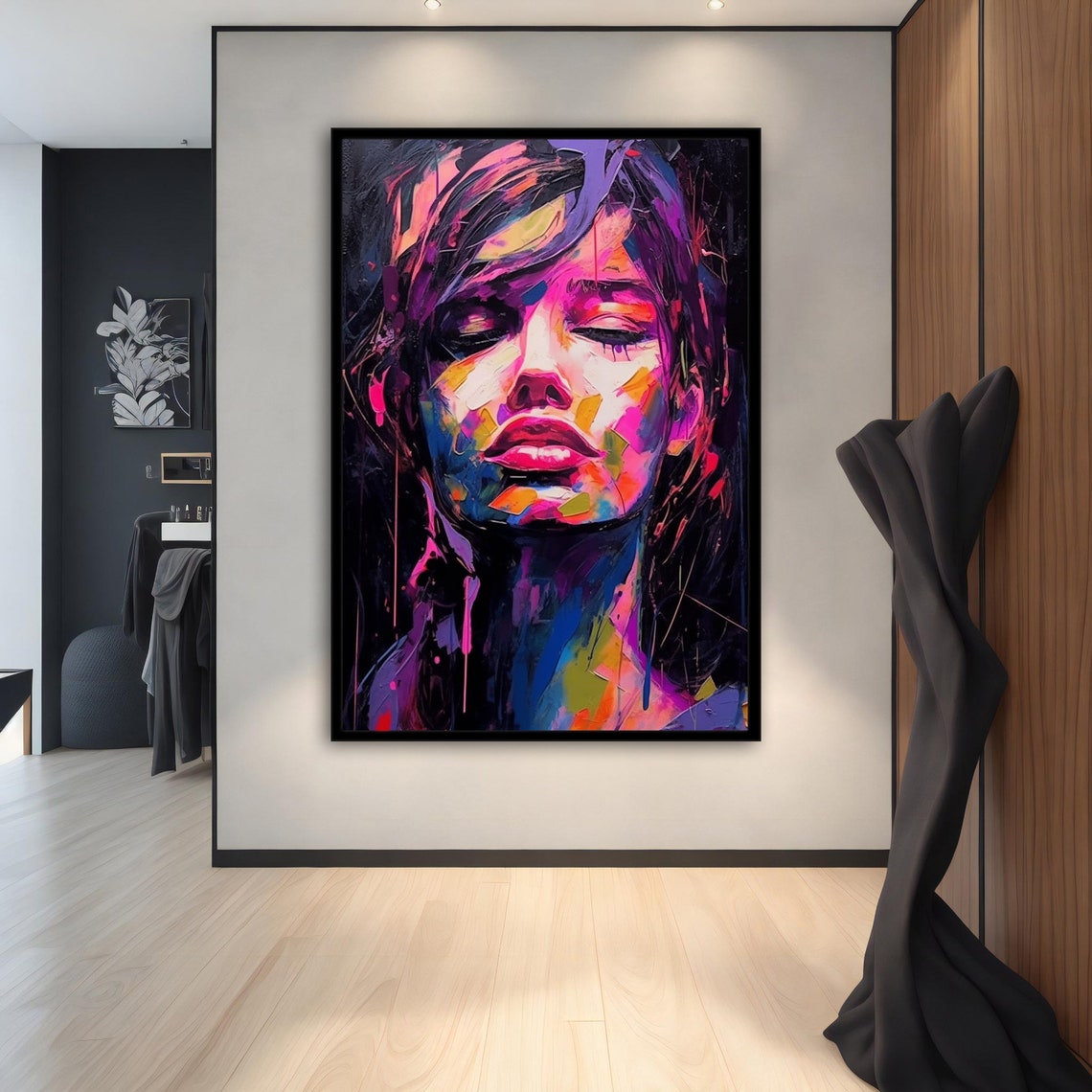 Colorful Neon Woman Portrait Abstract Paint Splash Art Poster - Image 2
