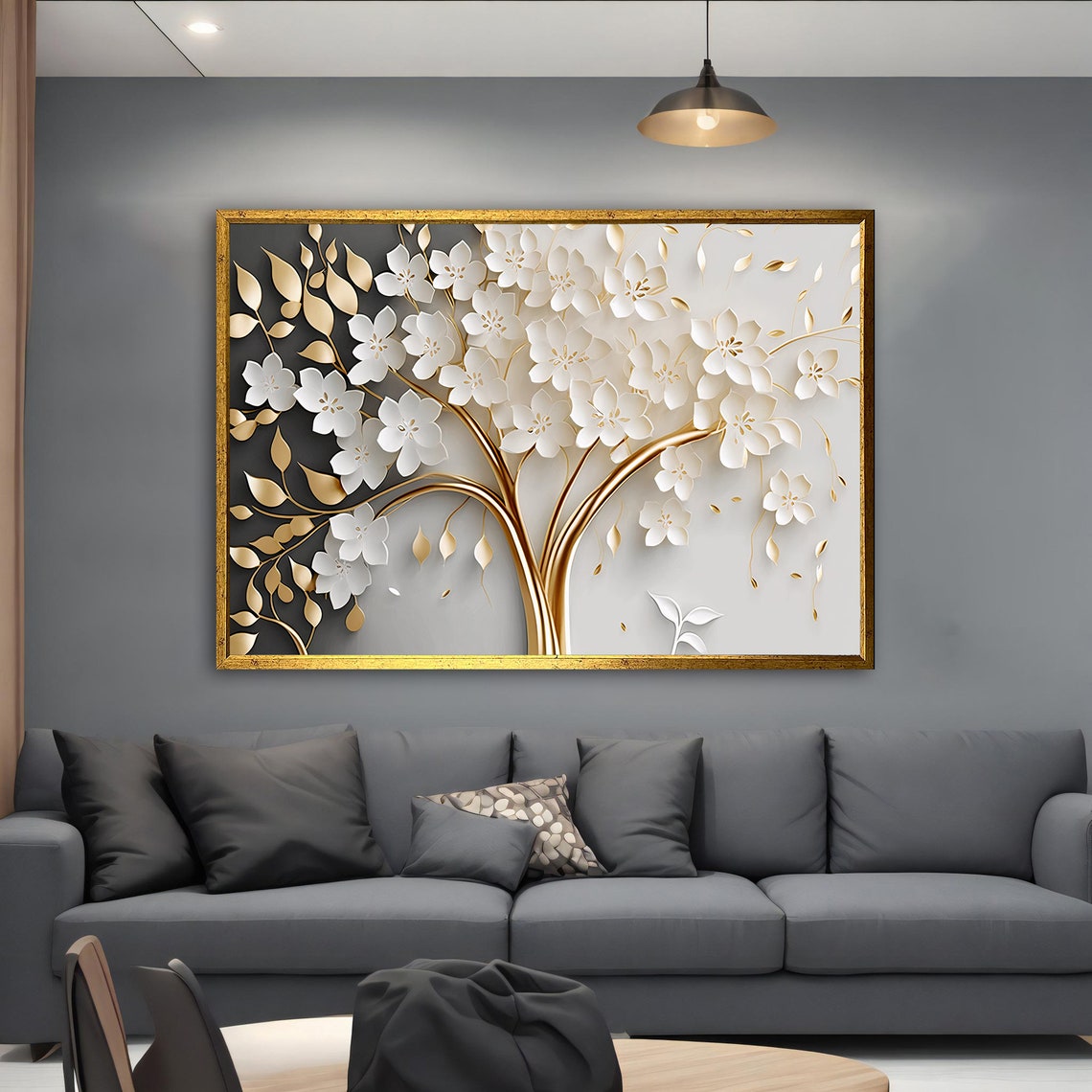 Gold White Floral Tree Embossed Blossoms Luxe Botanical Poster