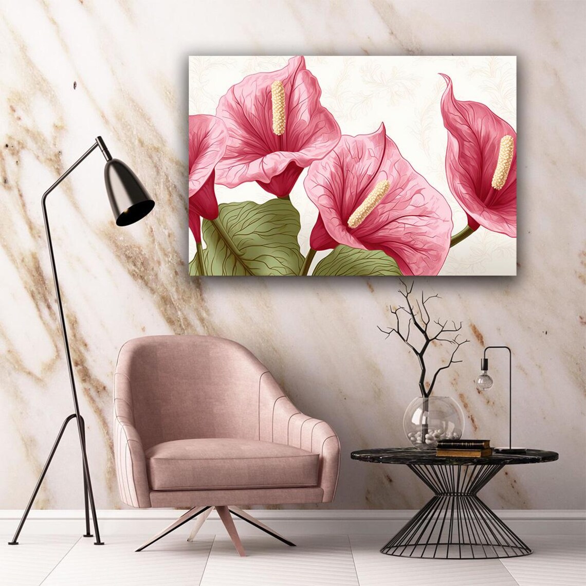 Pink Anthurium Flowers Close Up Detailed Botanical Tropical Poster - Image 5