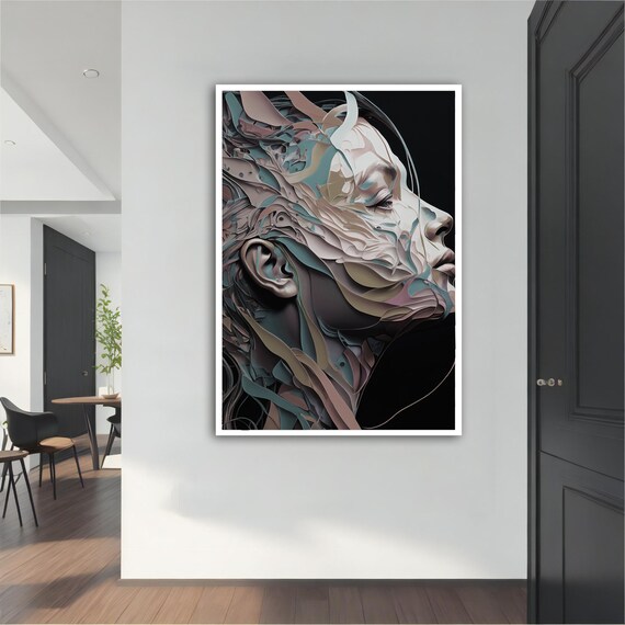 Grey Surreal Layered Fragment Woman Profile Modern Abstract Art Poster