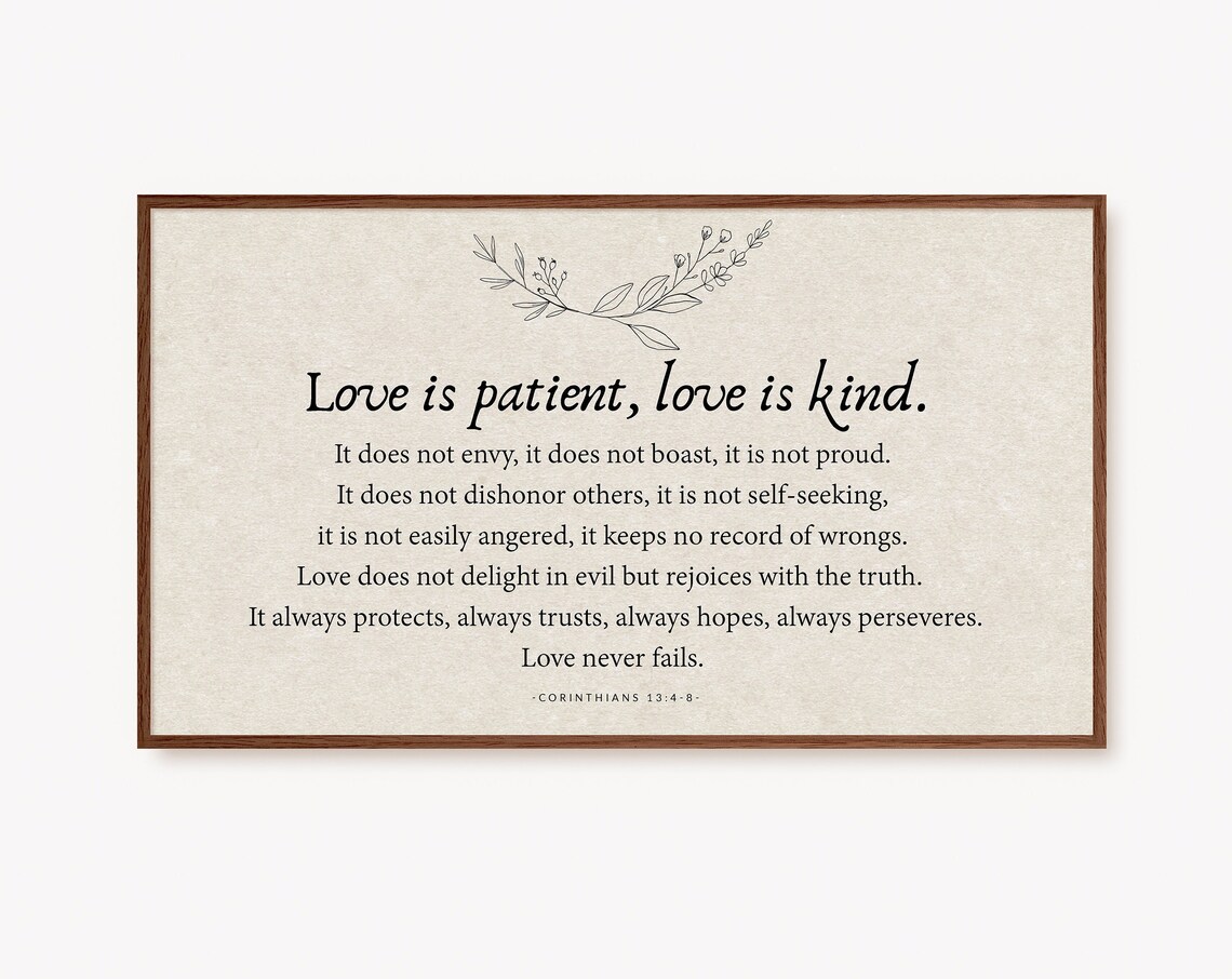 Corinthians 13:4-8 Scripture Art, Neutral Christian Art Print