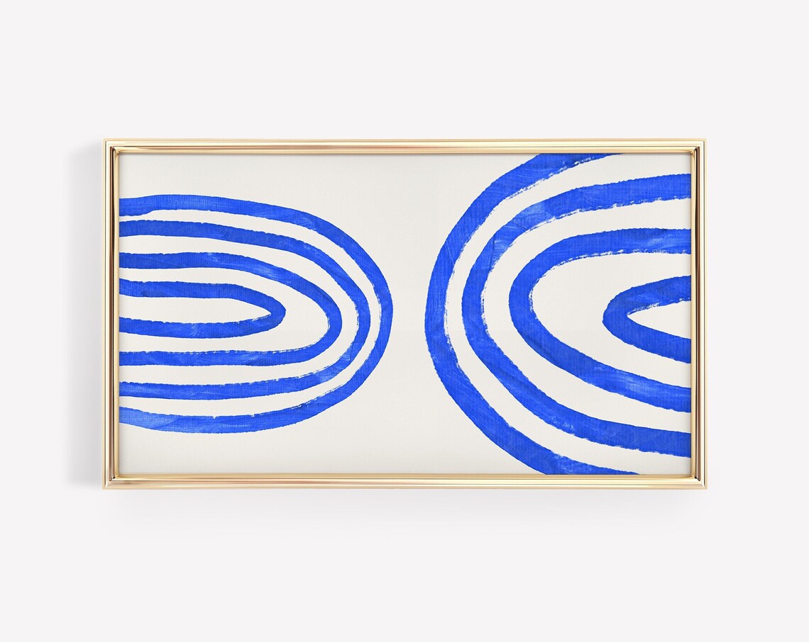 Abstract Rainbow Art, Blue Mid-Century Shapes
