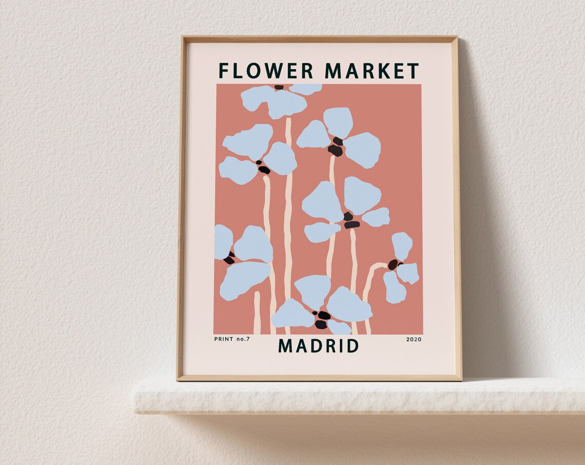 Madrid Flower Market Retro Travel Poster