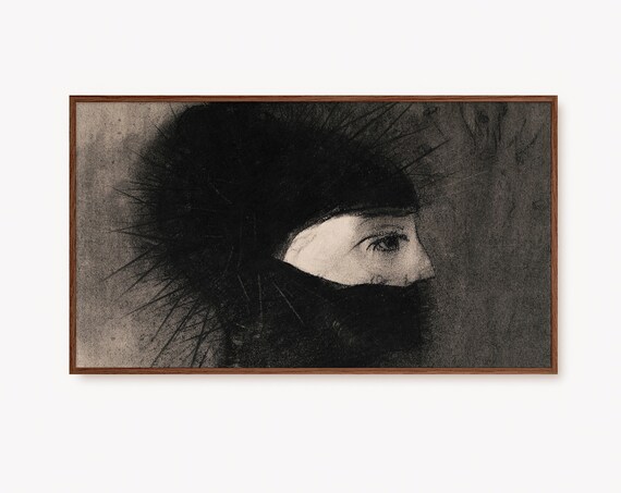 Dark Veiled Eye Portrait Moody Charcoal Halloween Artwork Poster