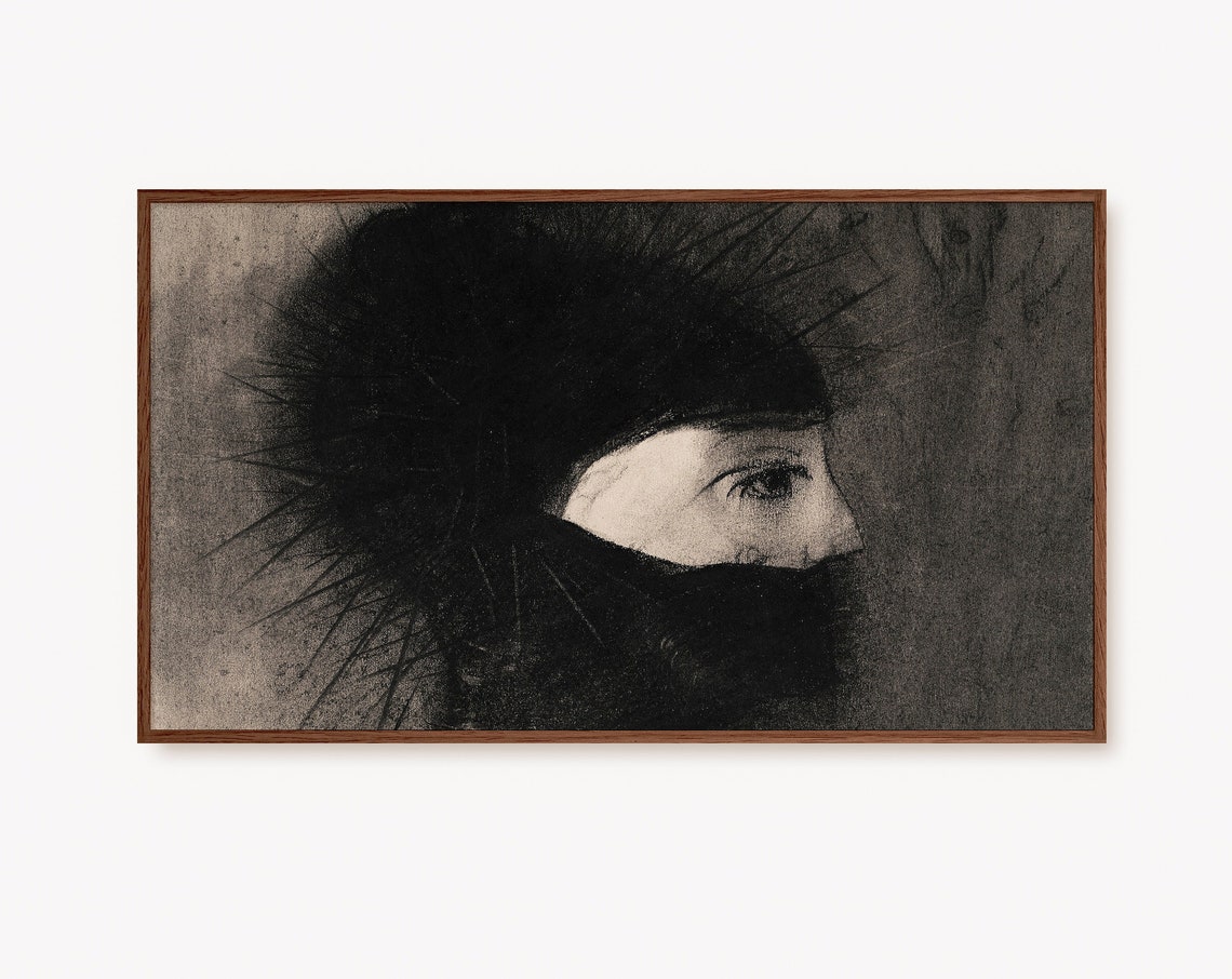 Dark Veiled Eye Portrait Moody Charcoal Halloween Artwork Poster