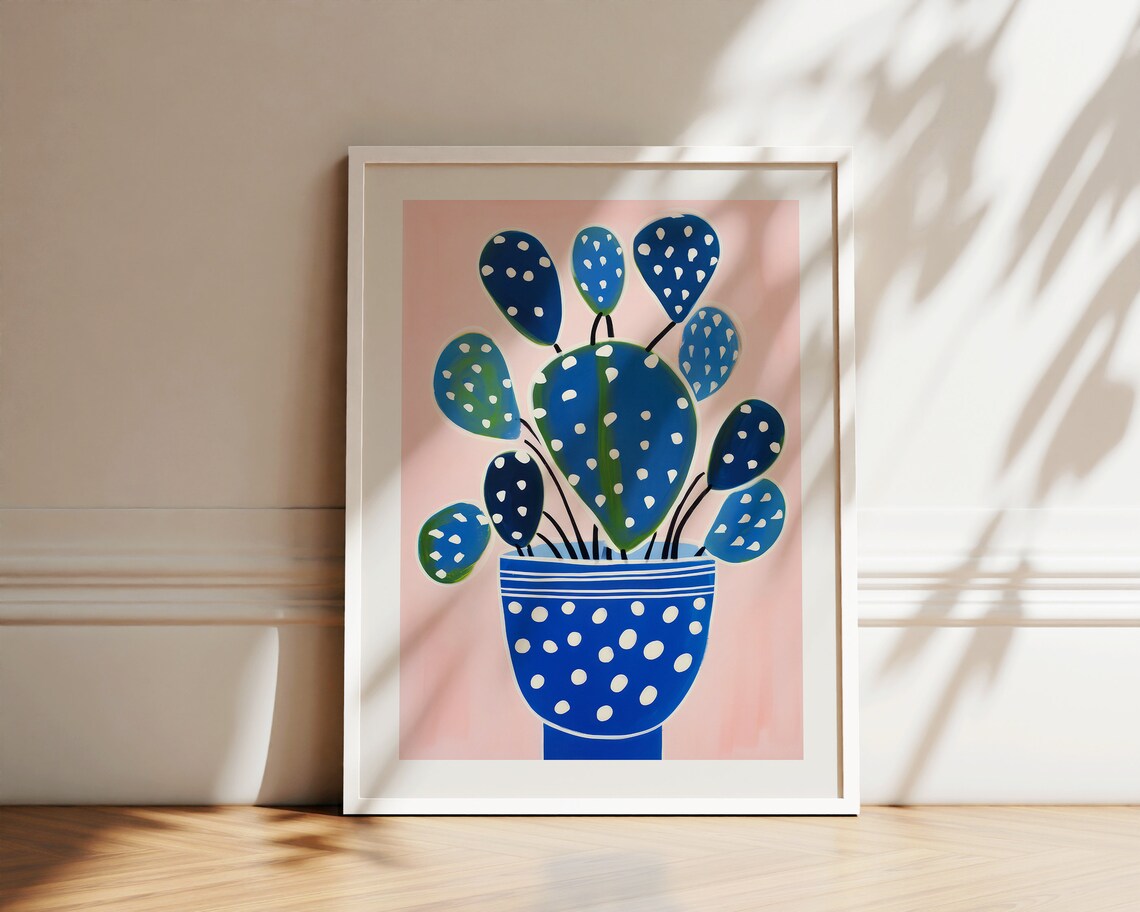 Blue Cactus Print, Botanical Modern Eclectic Poster - Image 2