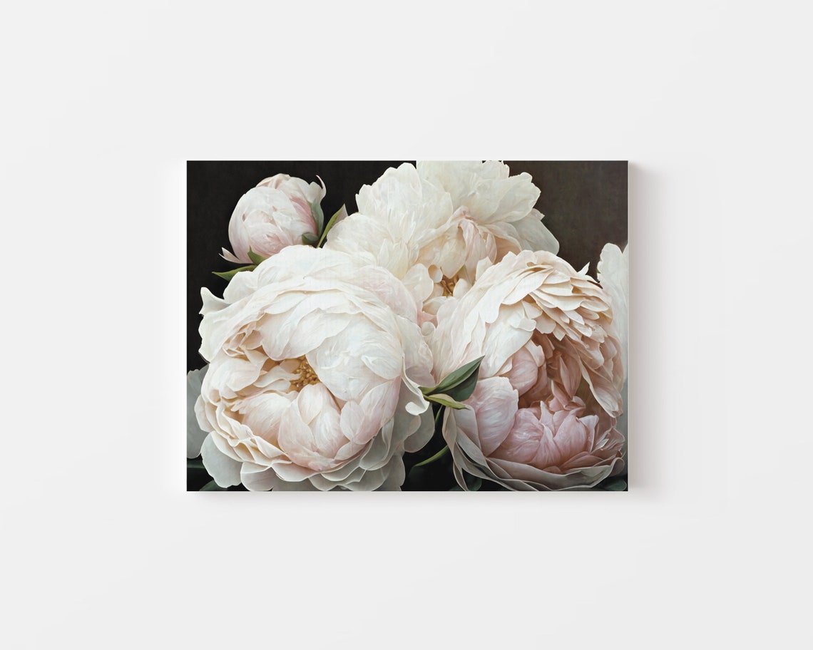 Elegant White Peonies Bouquet Painted on a Dark Background Poster - Image 4