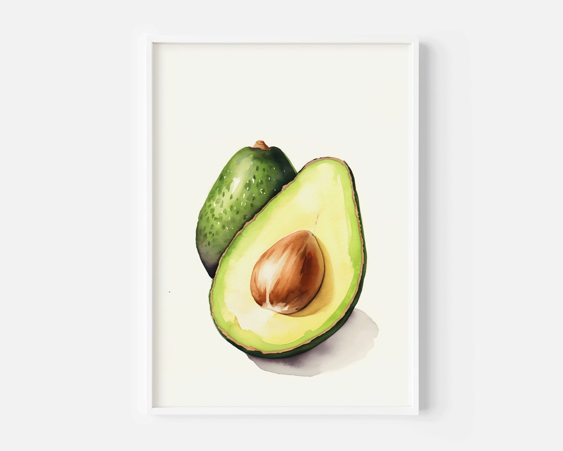 Avocado Halved and Whole Watercolor Fruit Art on Cream Poster - Image 2