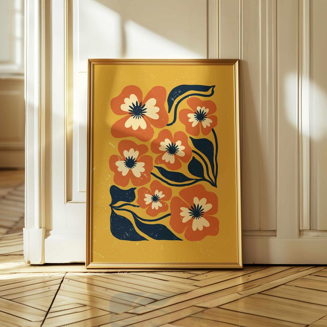 Retro Floral Botanical Print, 70s Boho Decor