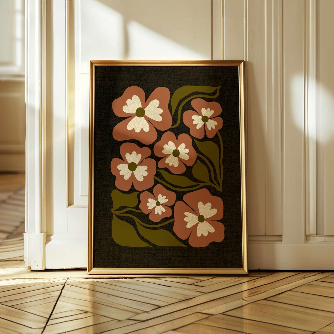Moody Retro Floral Print, 70s Style Botanical Art