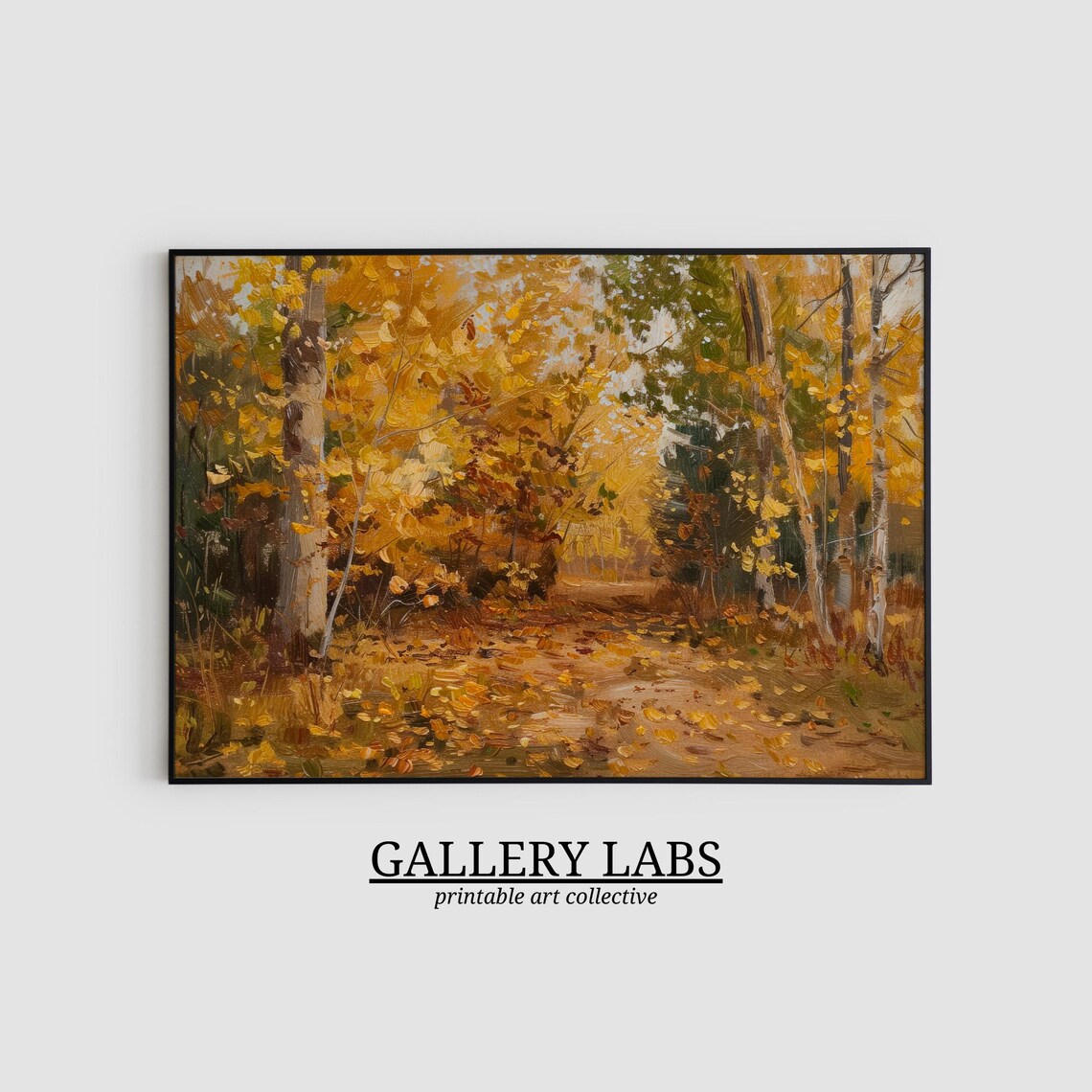 Golden Birch Forest Leaf Strewn Path Warm Autumn Woodland Art Print - Image 2