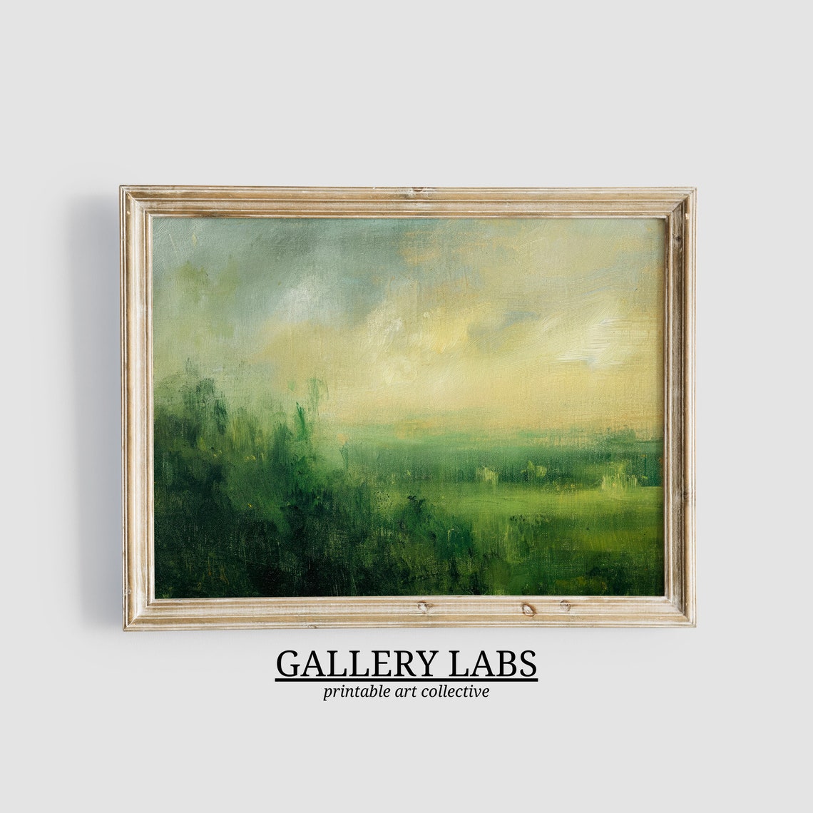 Abstract Misty Green Meadow Painting Soft Landscape Art Print
