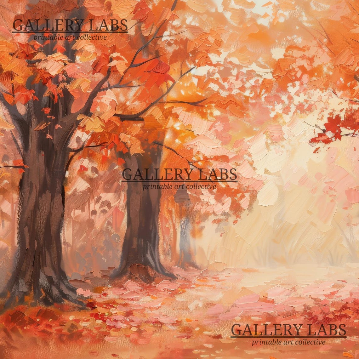 Autumn Forest Path Orange Maple Trees Fall Foliage Painting Poster - Image 4
