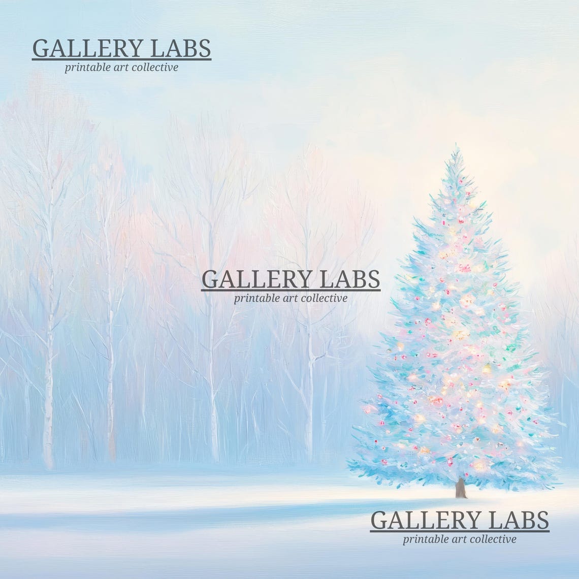 Pink Christmas Tree Snowy Birch Forest Winter Wonderland Wall Art - Image 4