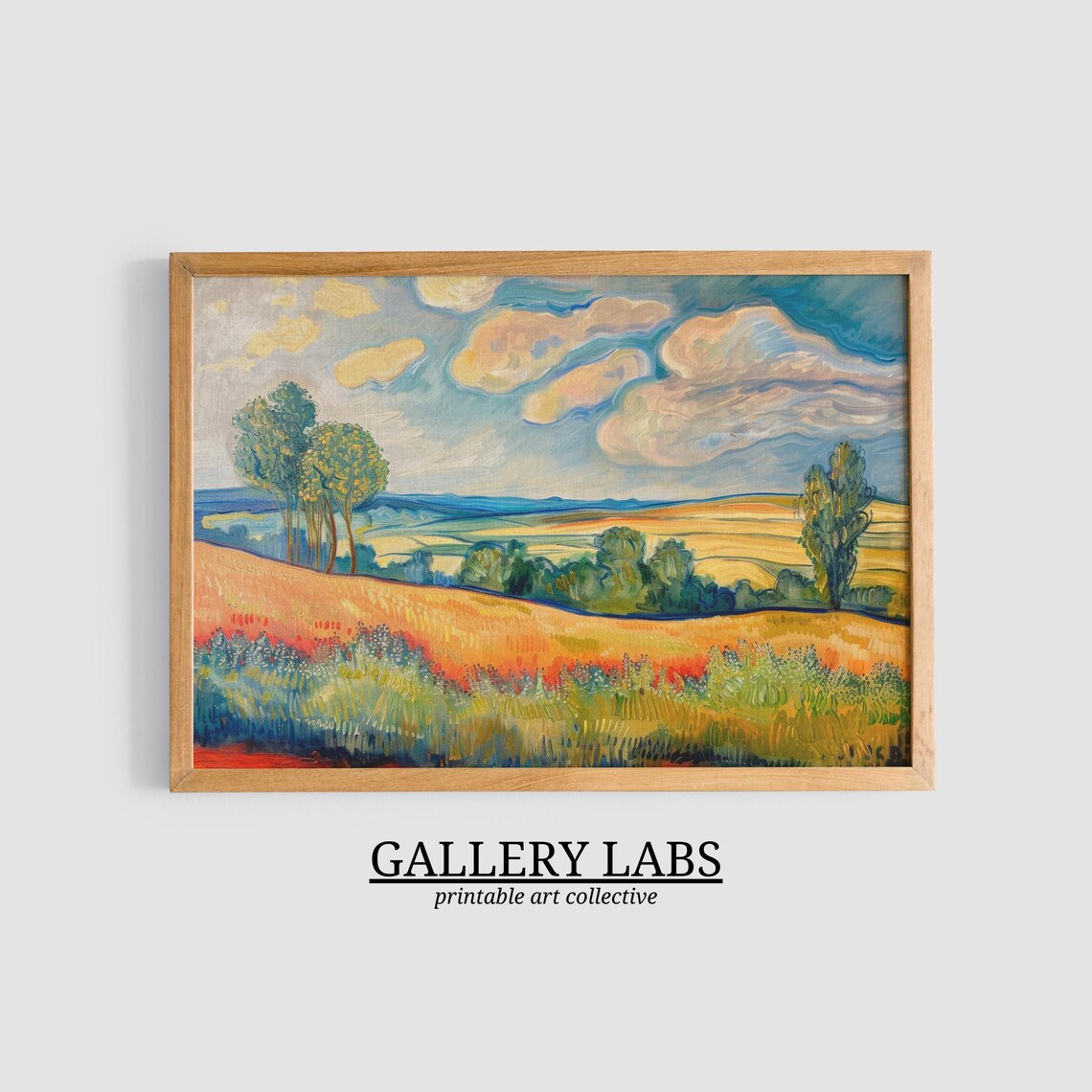Post Impressionist Golden Field Landscape Dramatic Cloud Sky Wall Art Print - Image 3