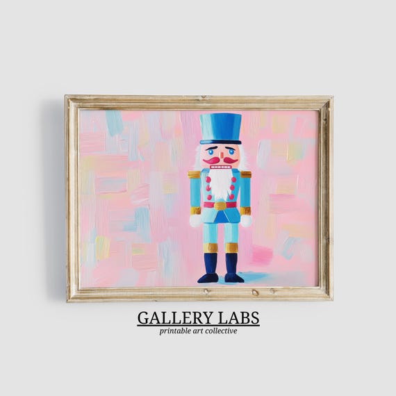 Pink Nutcracker Painting Xmas Print Pink Festive Decor Girly Seasonal Still Life Cute Christmas Print Wall Art